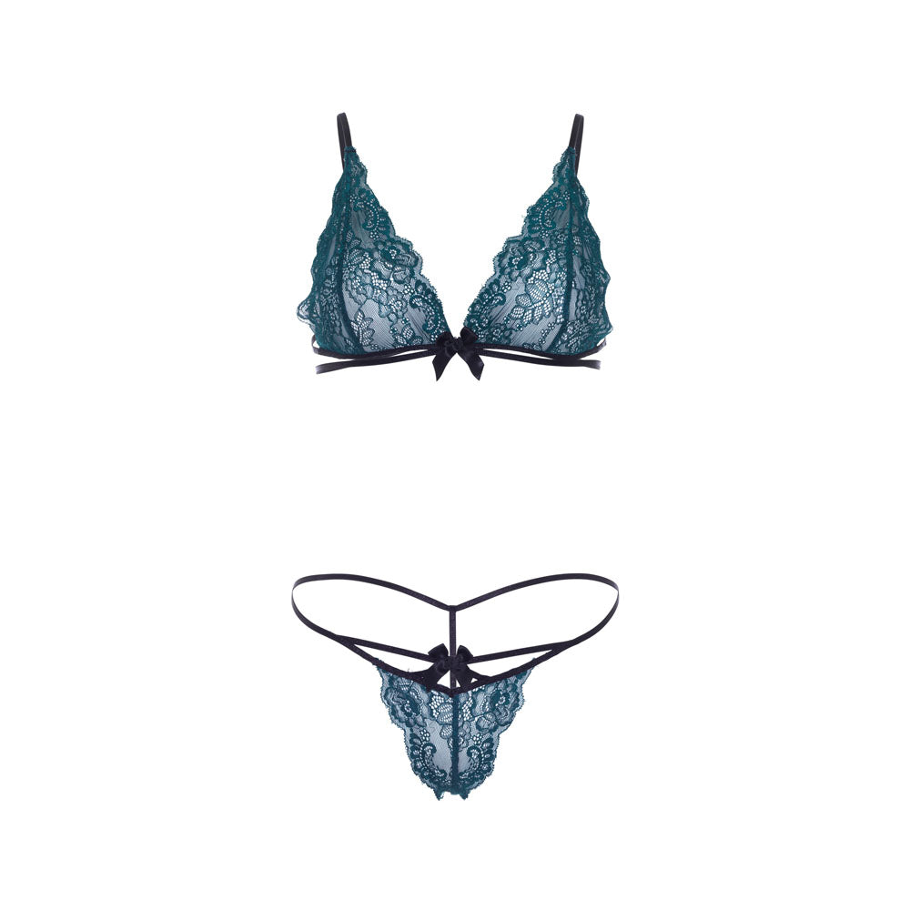 Leg Avenue Teal Lace Bralette And Matching String Panty